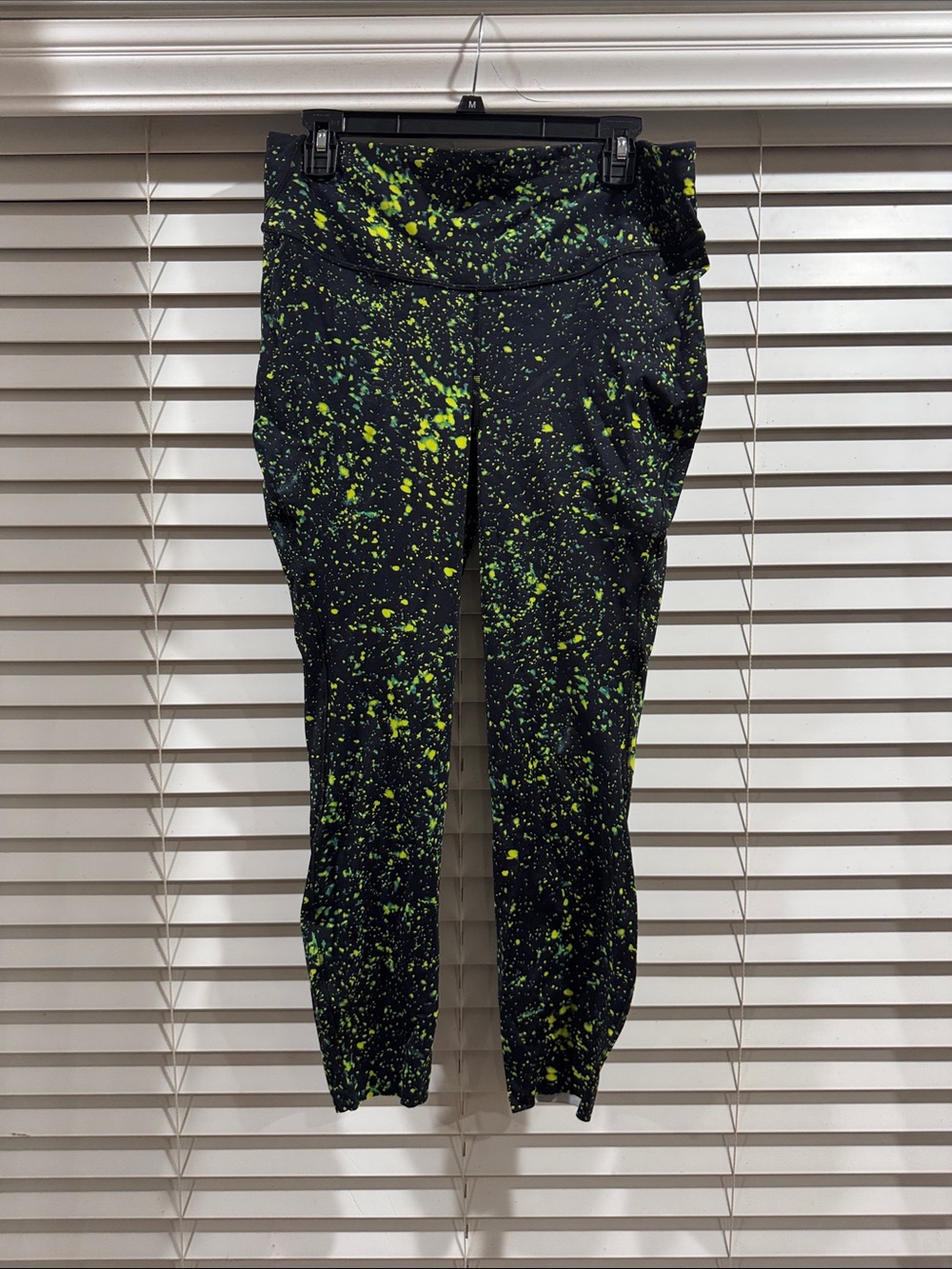 lululemon athletica Black Leggings with Neon Green Splatter